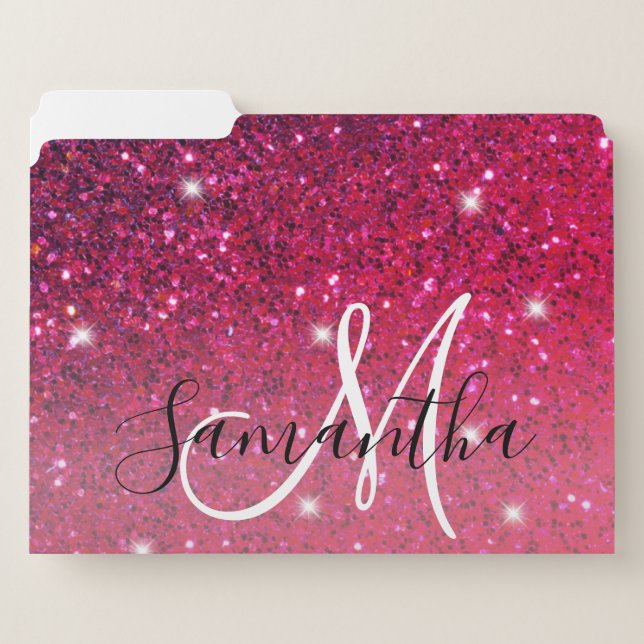 Modern Red & Pink Glitter Sparkles Name File Folder (Front Left)