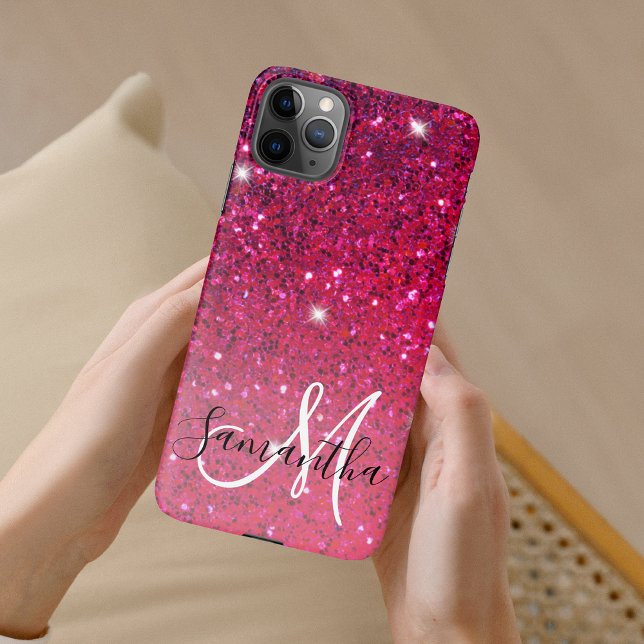 Modern Red & Pink Glitter Sparkles Name iPhone Case (Creator Uploaded)