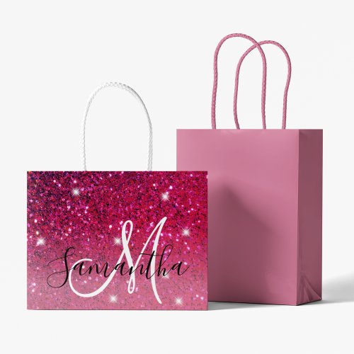 Modern Red  Pink Glitter Sparkles Name Large Gift Bag