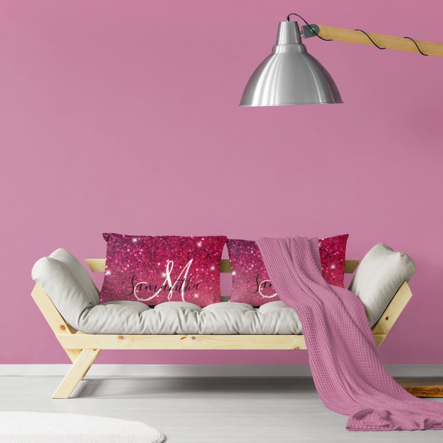 Modern Red & Pink Glitter Sparkles Name Lumbar Pillow (Creator Uploaded)