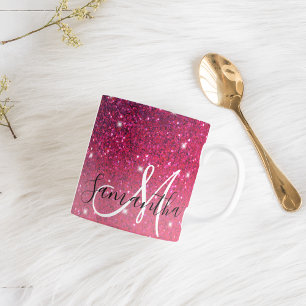 Modern Red & Pink Glitter Sparkles Name Mug