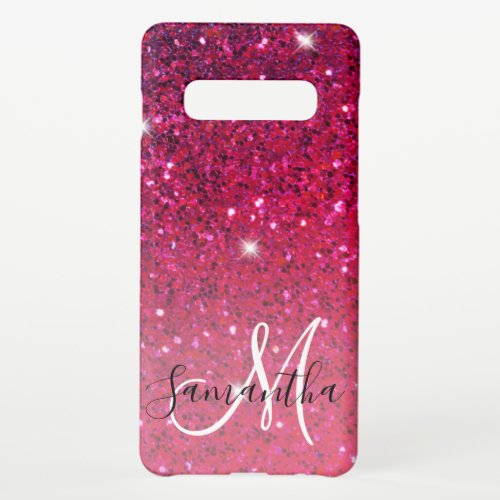 Modern Red  Pink Glitter Sparkles Name Samsung Galaxy S10 Case