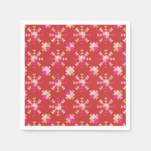 Modern Red Pink Gold Geometric Snowflakes Pattern Napkins