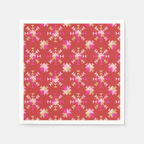 Modern Red Pink Gold Geometric Snowflakes Pattern Napkins
