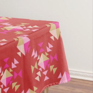 Modern Red Pink Gold Geometric Snowflakes Pattern Tablecloth