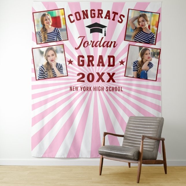 Modern Red Pink Graduation 4 Photo Booth Backdrop (In Situ)