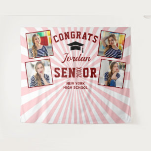 Modern Red Pink Graduation Photo Booth Backdrop