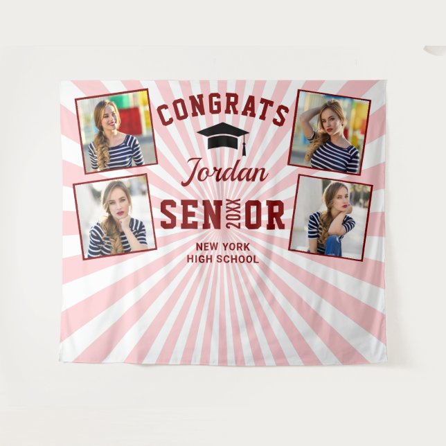 Modern Red Pink Graduation Photo Booth Backdrop (Front (Horizontal))