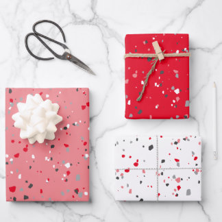 Modern Red Pink Grey Terrazzo Pattern Wrapping Paper Sheets