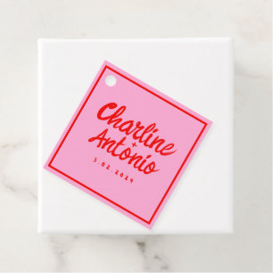 Modern Red pink Handwriting Retro Wedding Favor Tags