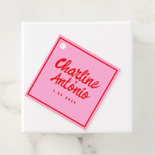 Modern Red pink Handwriting Retro Wedding Favor Tags