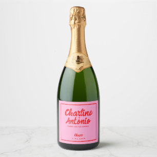 Modern Red pink Handwriting Retro Wedding Sparkling Wine Label