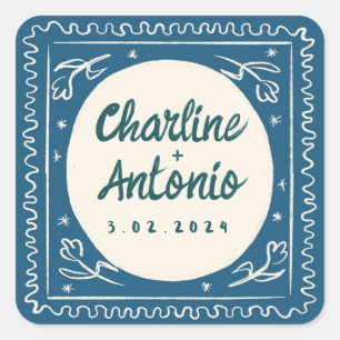 Modern Red pink Handwriting Retro Wedding  Square Square Sticker