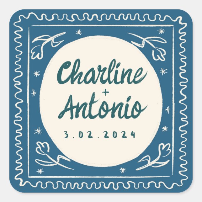 Modern Red pink Handwriting Retro Wedding  Square Square Sticker (Front)