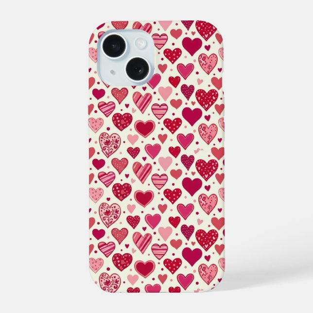 Modern Red & Pink Hearts Pattern Iphone Case (Back)