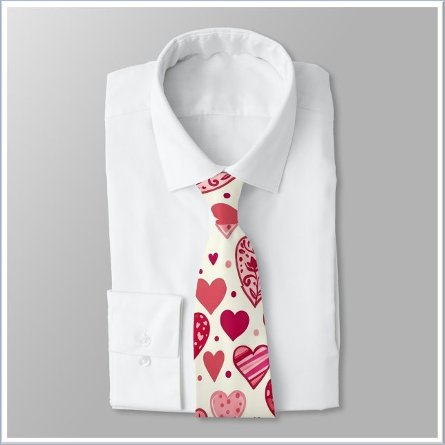 Modern Red & Pink Hearts Pattern Neck Tie (Creator Uploaded)