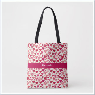 Modern Red & Pink Hearts Pattern Tote Bag