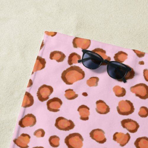 Modern Red Pink Leopard Animal Print Pattern Beach Towel