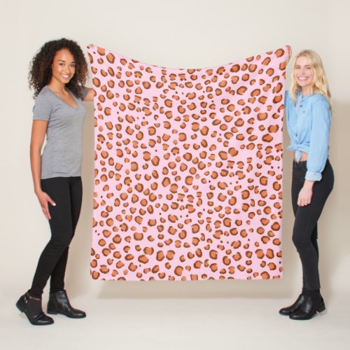 Modern Red Pink Leopard Animal Print Pattern Fleece Blanket