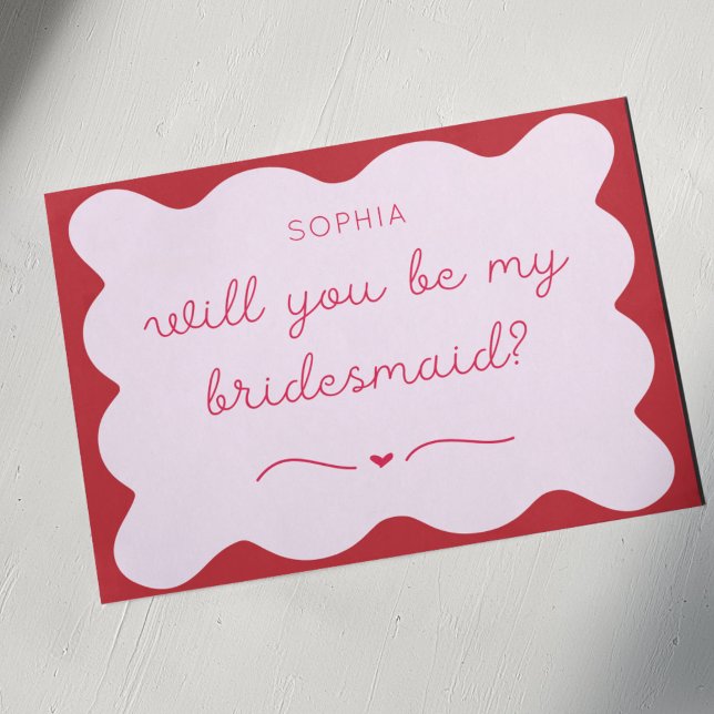 Modern Red & Pink Personalized Bridesmaid Proposal Note Card (Creator Uploaded)