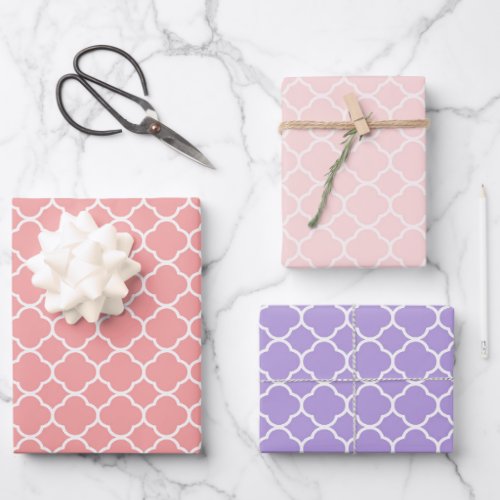 Modern Red Pink Purple Geometric Quatrefoil Wrapping Paper Sheets