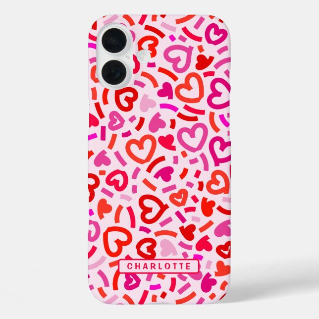 Modern Red Pink Purple Romantic Love Heart Pattern Case-Mate iPhone Case (Back)
