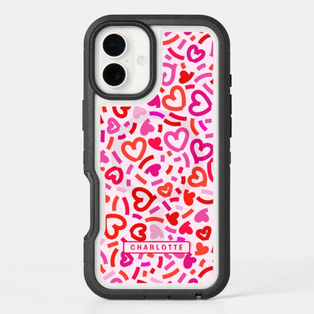 Modern Red Pink Purple Romantic Love Heart Pattern Otterbox iPhone Case (Back)
