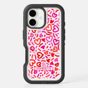 Modern Red Pink Purple Romantic Love Heart Pattern iPhone 16 Case