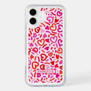 Modern Red Pink Purple Romantic Love Heart Pattern iPhone 16 Plus Case