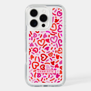 Modern Red Pink Purple Romantic Love Heart Pattern iPhone 16 Pro Case