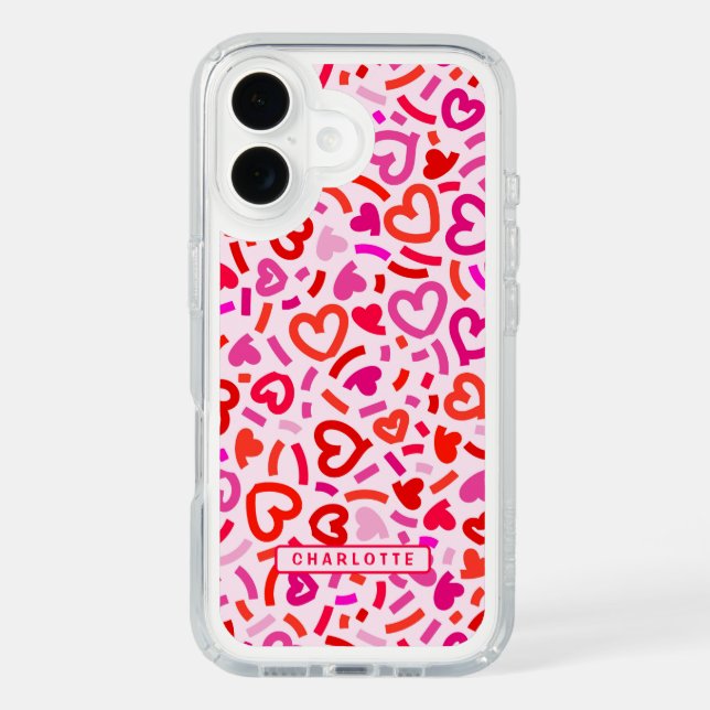 Modern Red Pink Purple Romantic Love Heart Pattern Speck iPhone Case (Front)