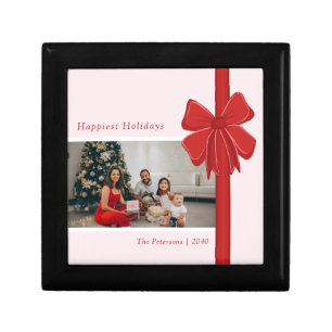 Modern Red & Pink Ribbon Bow Wrap Photo Christmas Gift Box