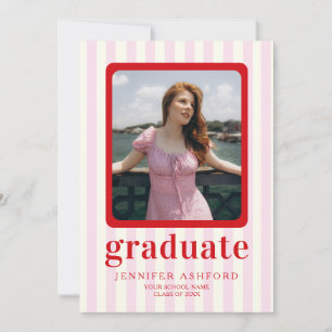 Modern Red & Pink Stripes 2 Photo Graduation Announcement