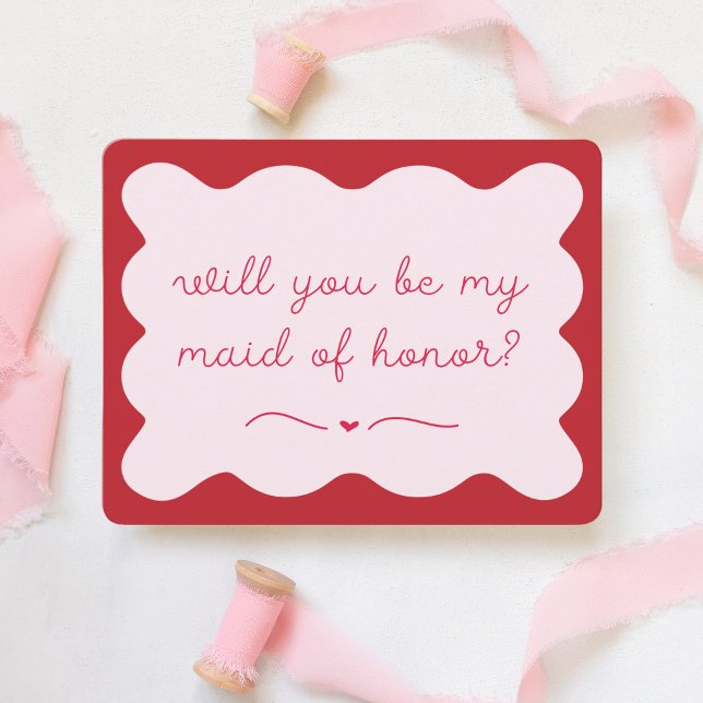 Modern Red & Pink Trendy Maid of Honor Proposal Note Card (Creator Uploaded)