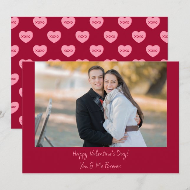 Modern Red Pink Xoxo Couple Photo Valentines Day  Holiday Card (Front/Back)