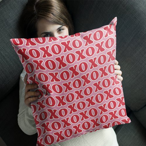 Modern Red Pink XOXO Pattern Throw Pillow