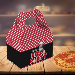 Modern Red Pizza Party Kids Birthday  Favor Boxes