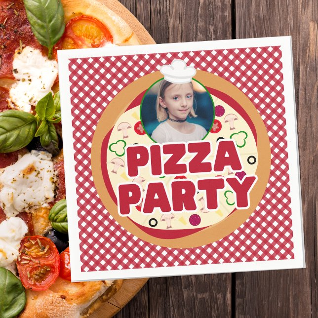 Modern Red Pizza Party Kids Birthday Napkins (Creator Uploaded)