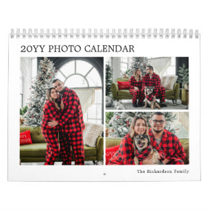 Modern Red Plaid 2027 Personalized Family Photo Calendar