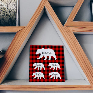 Modern Red Plaid And White Mama Bear