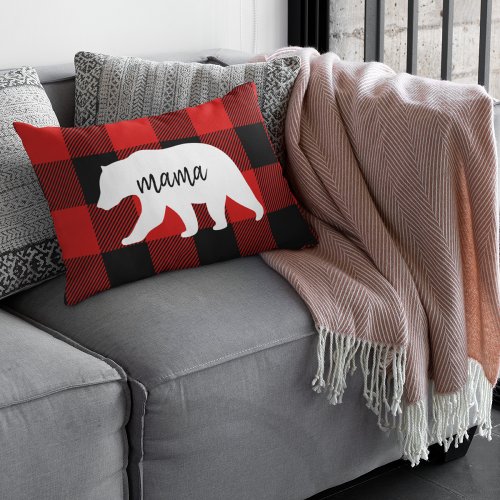 Modern Red Plaid And White Mama Bear Gift Accent Pillow