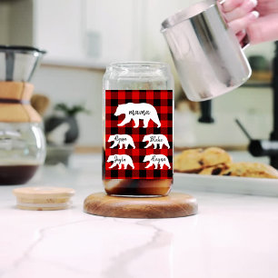 Modern Red Plaid And White Mama Bear Gift Can Glass
