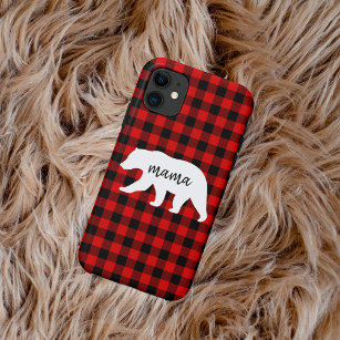 Modern Red Plaid And White Mama Bear Gift iPhone 11 Case