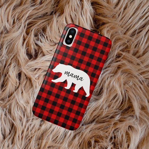 Modern Red Plaid And White Mama Bear Gift iPhone XS Case