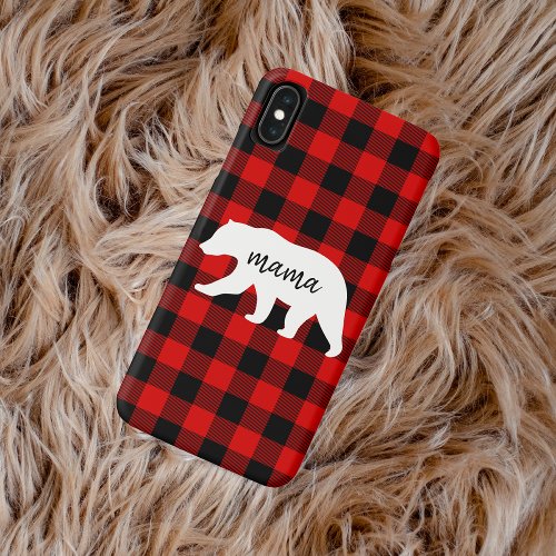 Modern Red Plaid And White Mama Bear Gift iPhone XS Max Case
