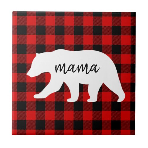 Modern Red Plaid And White Mama Bear Gift Ceramic Tile