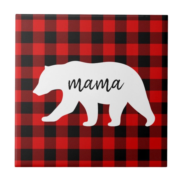 Modern Red Plaid And White Mama Bear Gift Ceramic Tile (Front)