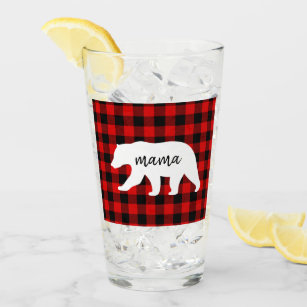 Modern Red Plaid And White Mama Bear Gift Glass