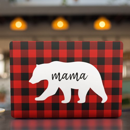 Modern Red Plaid And White Mama Bear Gift HP Laptop Skin