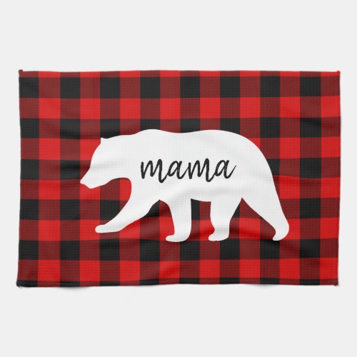 Modern Red Plaid And White Mama Bear Gift Kitchen Towel